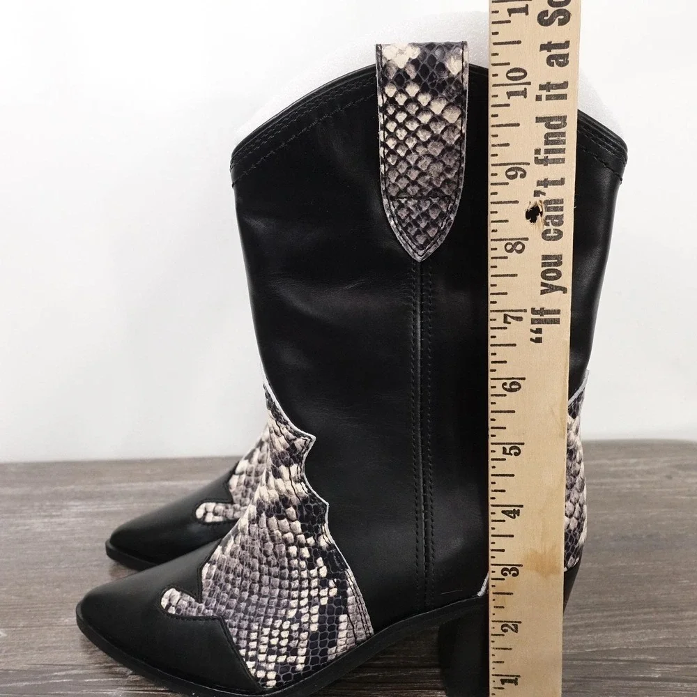 New! Frye Sara Wingtip Boots Womens Size 6M Black Snake Western Mid‎ Calf